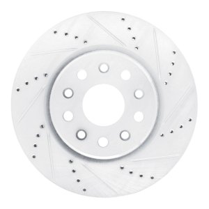 Jeep Grand Cherokee Brake Rotor (1) - Front Right - R1 Concepts - Drilled & Slotted - Silver - `22-`25